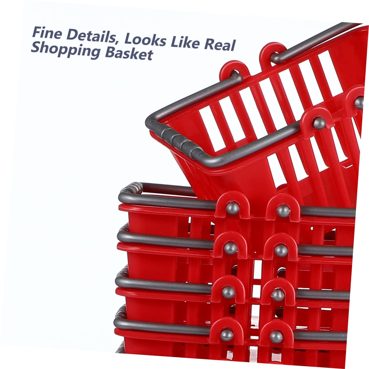 NUOBESTY 10-Piece Mini Shopping Baskets for Dollhouse - Red Plastic Carts with Handles