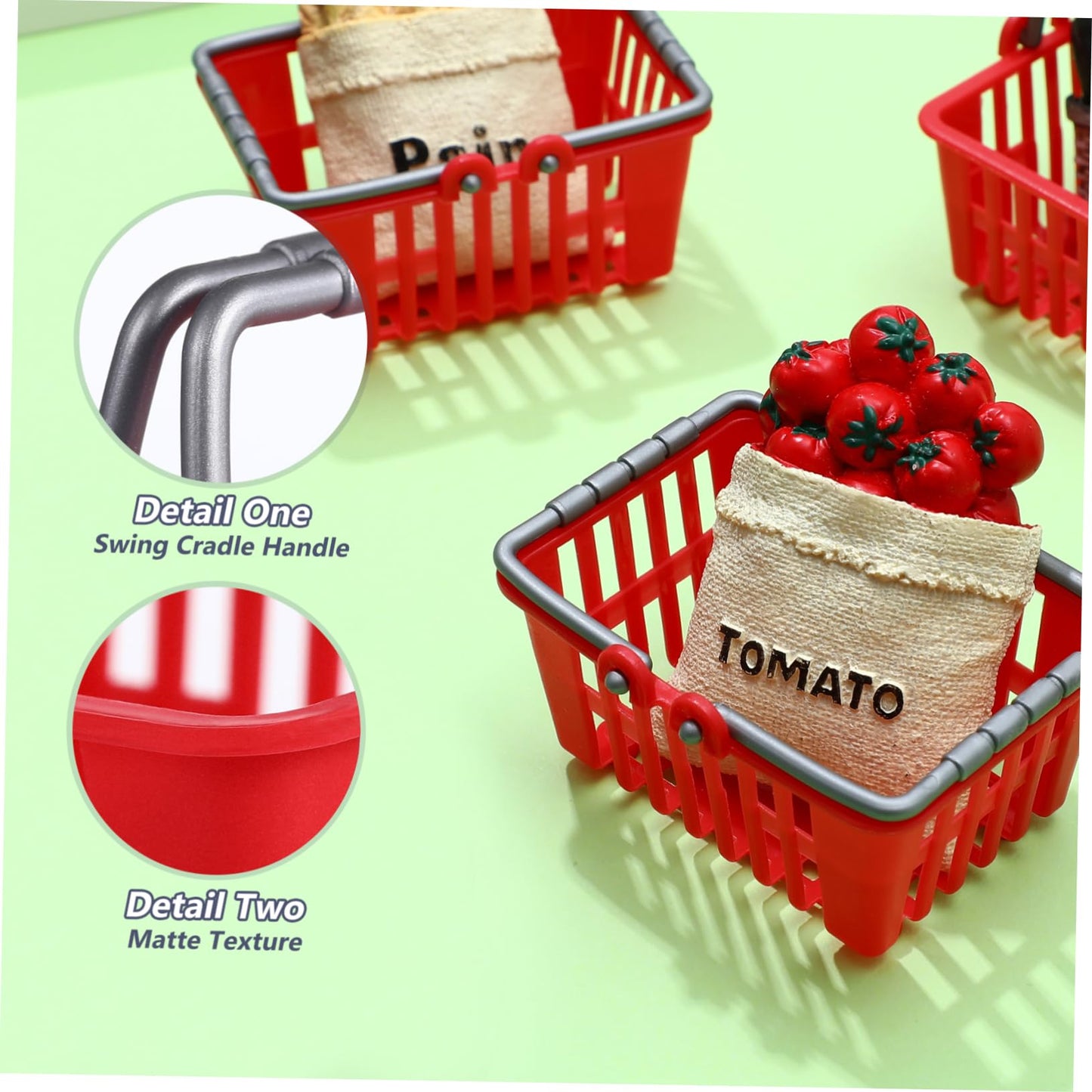 NUOBESTY 10-Piece Mini Shopping Baskets for Dollhouse - Red Plastic Carts with Handles