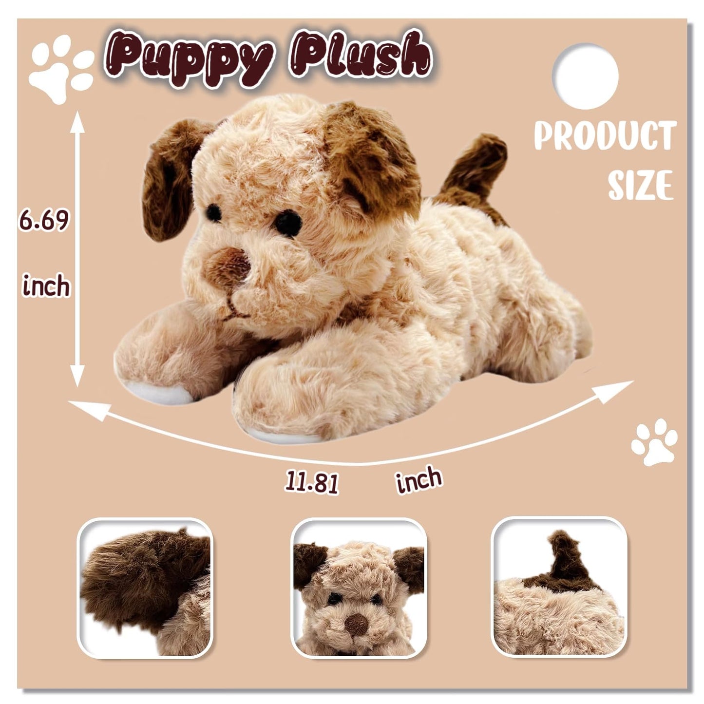 NuomiYue 12in Brown Dog Plush Toy — Weighted Puppy Pillow for Kids & Babies