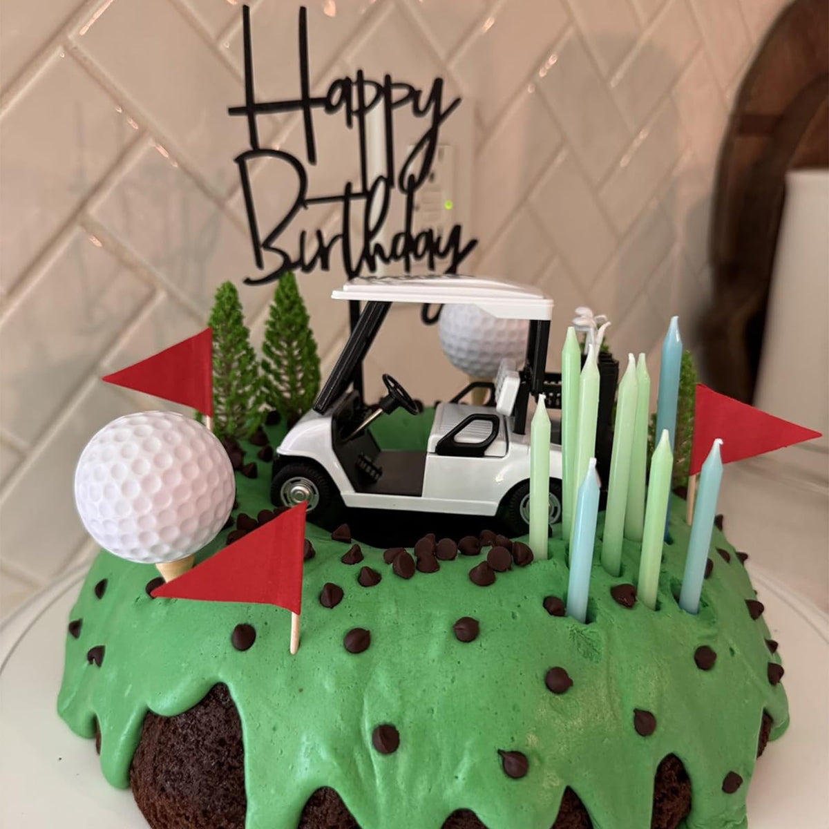 Nuotuv Golf Cake Decorations – Mini Cart, Clubs, Balls, Flags & Trees for Golf Theme Parties