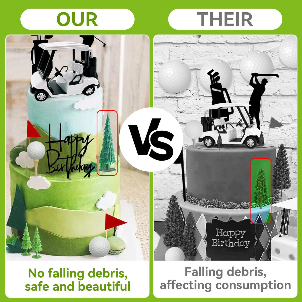 Nuotuv Golf Cake Decorations – Mini Cart, Clubs, Balls, Flags & Trees for Golf Theme Parties