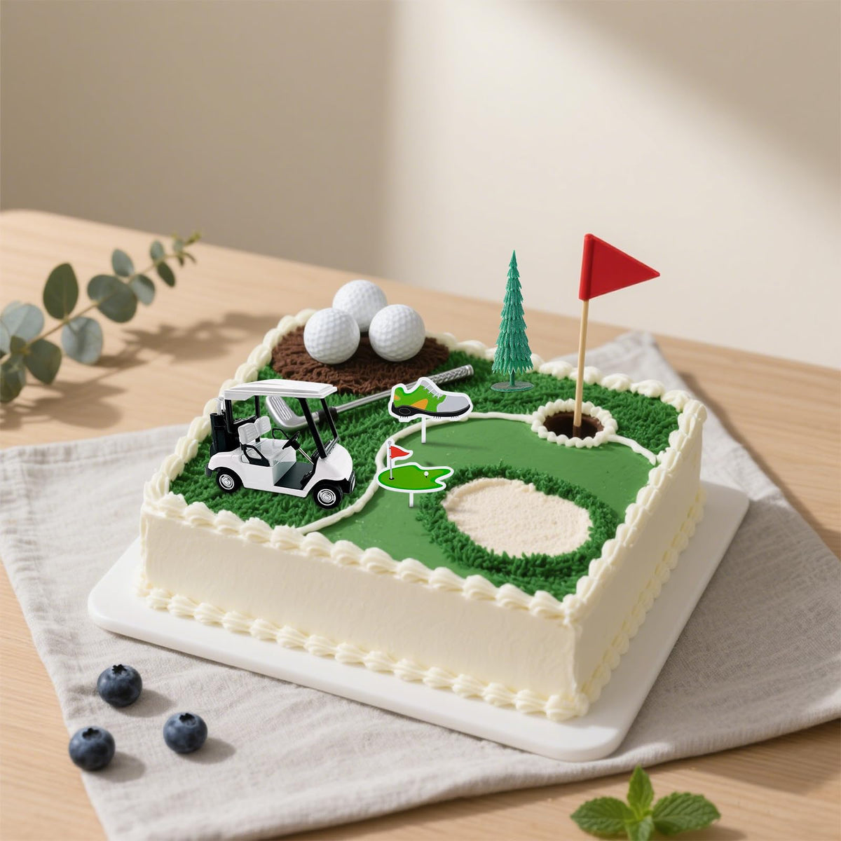 Nuotuv Golf Cake Decorations – Mini Cart, Clubs, Balls, Flags & Trees for Golf Theme Parties
