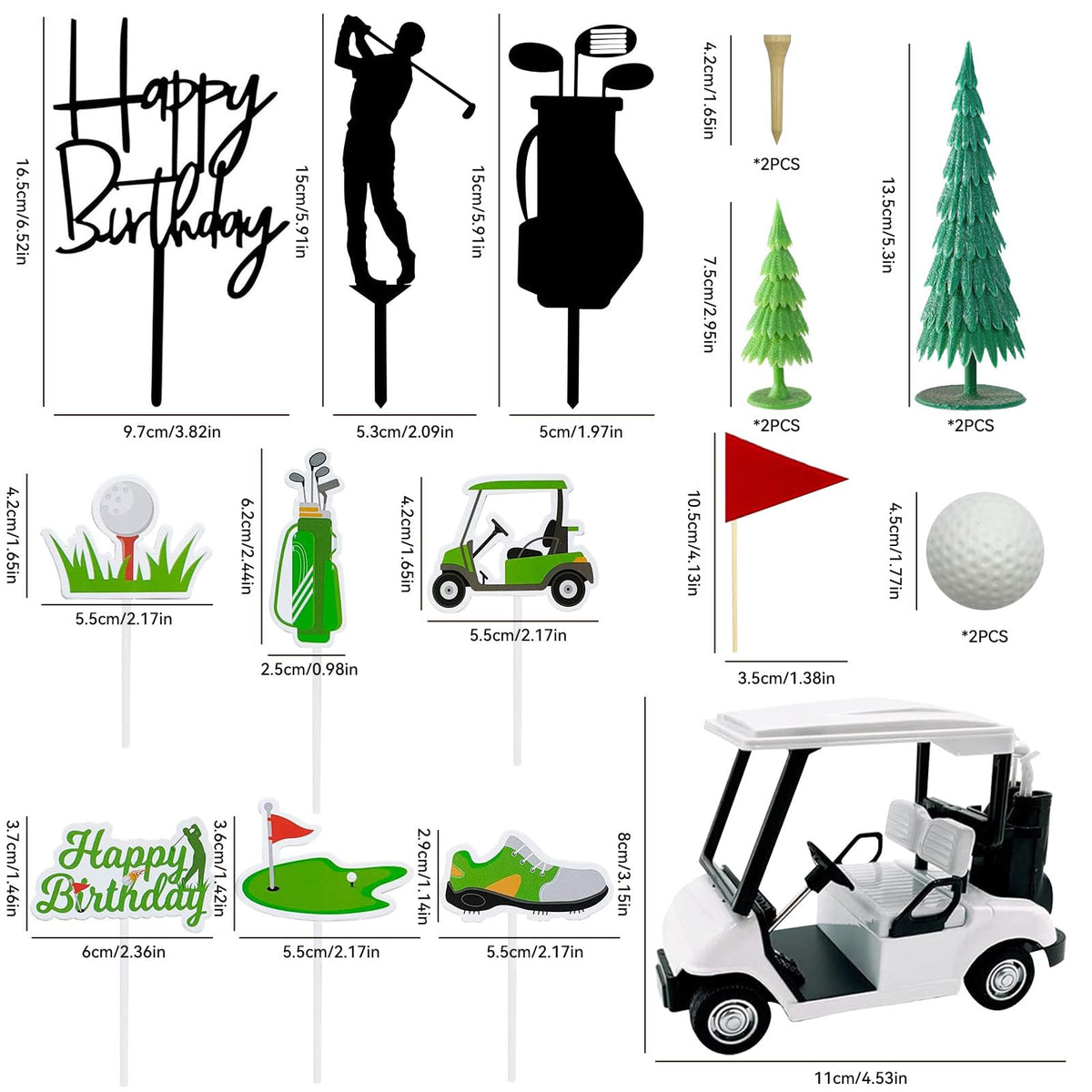 Nuotuv Golf Cake Decorations – Mini Cart, Clubs, Balls, Flags & Trees for Golf Theme Parties