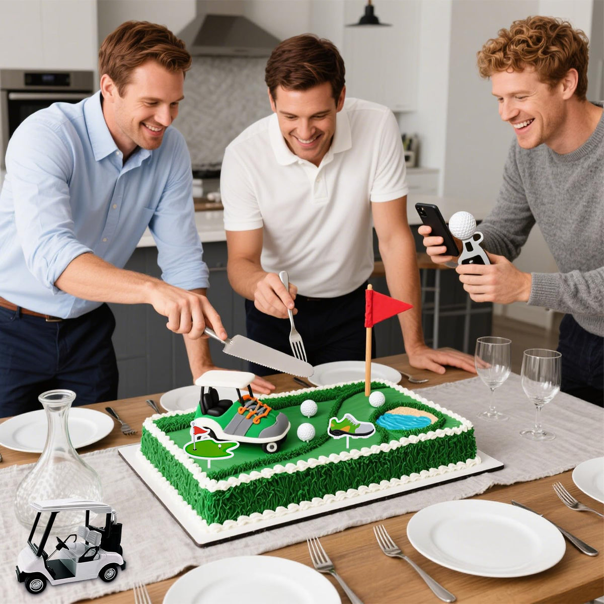 Nuotuv Golf Cake Decorations – Mini Cart, Clubs, Balls, Flags & Trees for Golf Theme Parties
