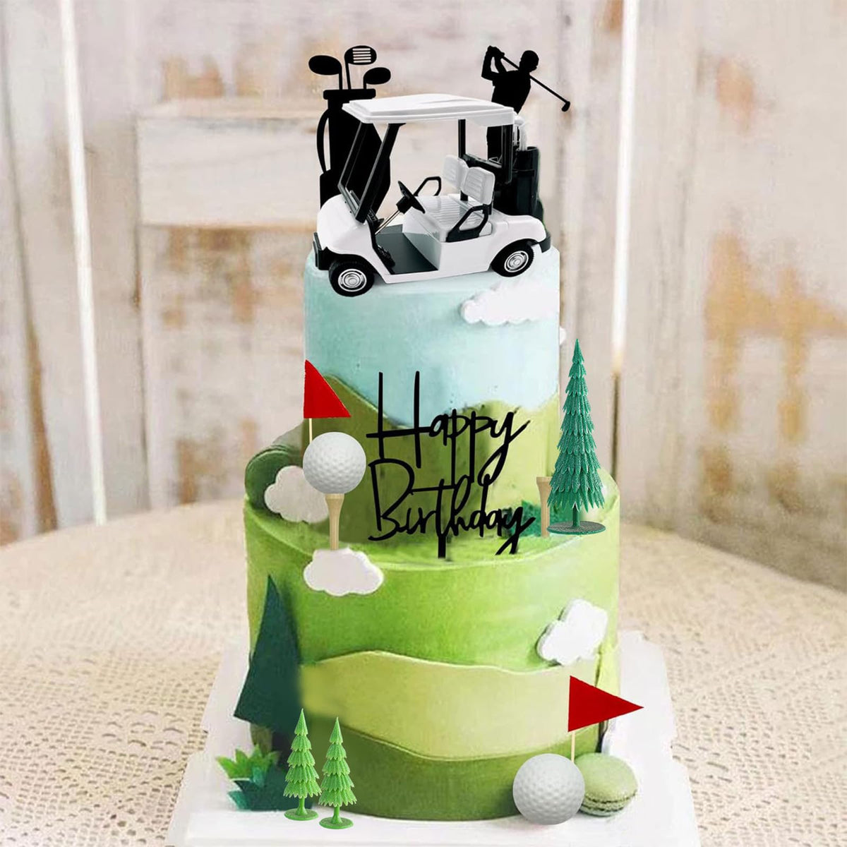 Nuotuv Golf Cake Decorations – Mini Cart, Clubs, Balls, Flags & Trees for Golf Theme Parties