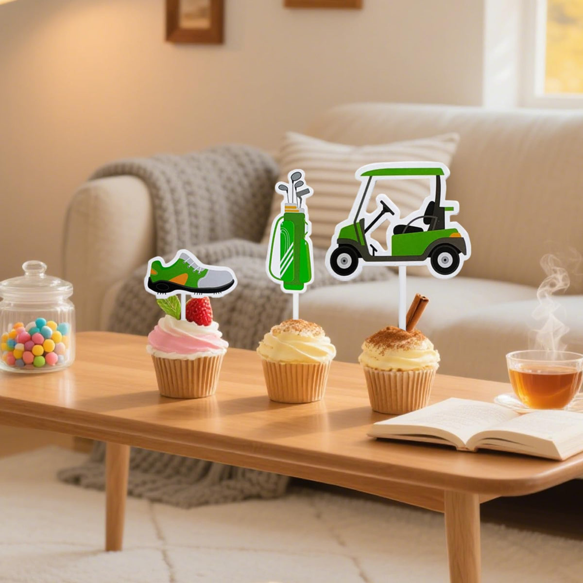 Nuotuv Golf Cake Decorations – Mini Cart, Clubs, Balls, Flags & Trees for Golf Theme Parties