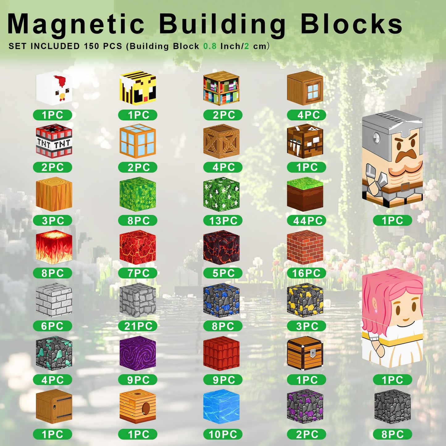 Nurcazo 150PCS Magnetic Building Blocks – 0.8in STEM Toy for Kids 3+