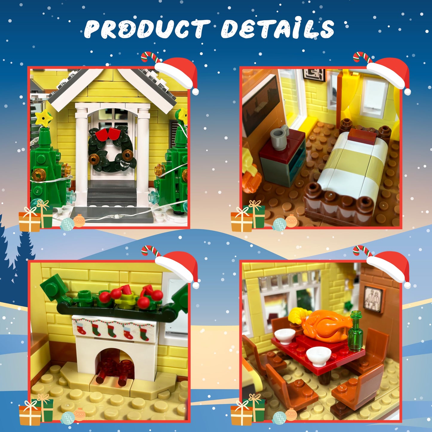 Nutain Snow Village & RV Building Set with LED Lights – 1726 PCS, 2-in-1 Christmas House & RV Gift