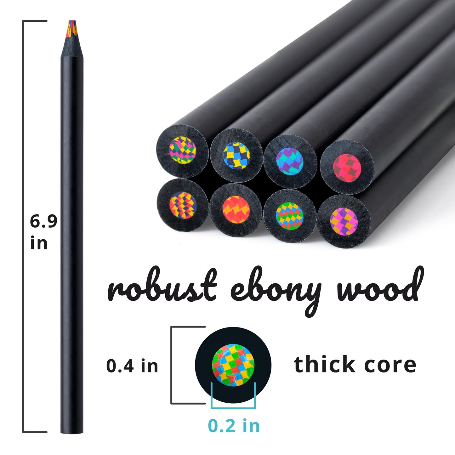 Nutty Toys Jumbo Rainbow Pencils – 8 XL Pre-Sharpened Multicolor Pencils for Kids & Adults
