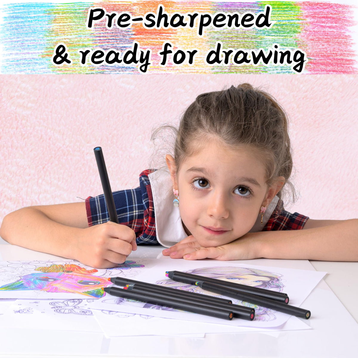 Nutty Toys Jumbo Rainbow Pencils – 8 XL Pre-Sharpened Multicolor Pencils for Kids & Adults