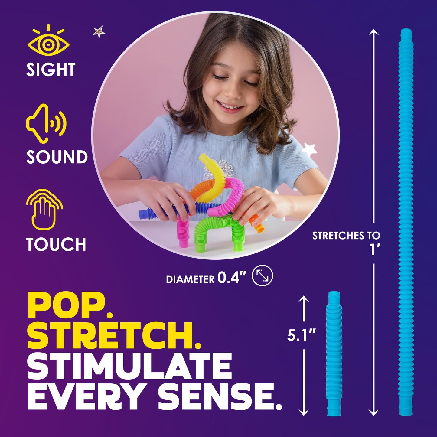 Nutty Toys Mini Pop Tubes – 8-Pack Sensory STEM Toys for Kids