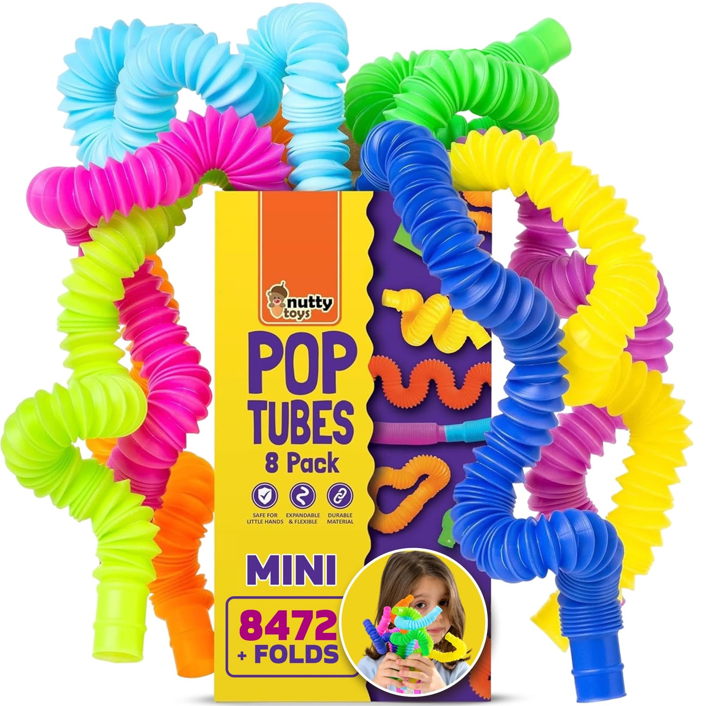 Nutty Toys Mini Pop Tubes – 8-Pack Sensory STEM Toys for Kids