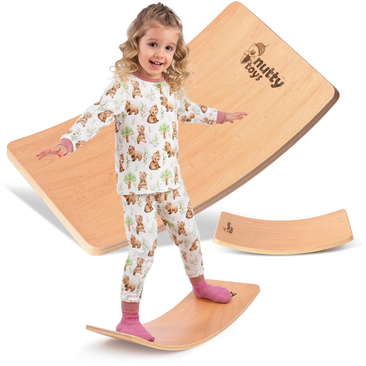 Nutty Toys Montessori Wooden Wobble Board – Natural Wood Balance Toy for Kids & Adults