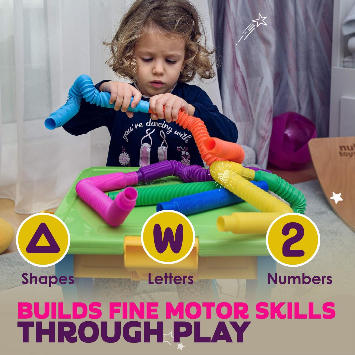 Nutty Toys Pop Tubes - Large 4-Pack | Sensory STEM Toys for Kids & Toddlers | Fidget & Learning Tool