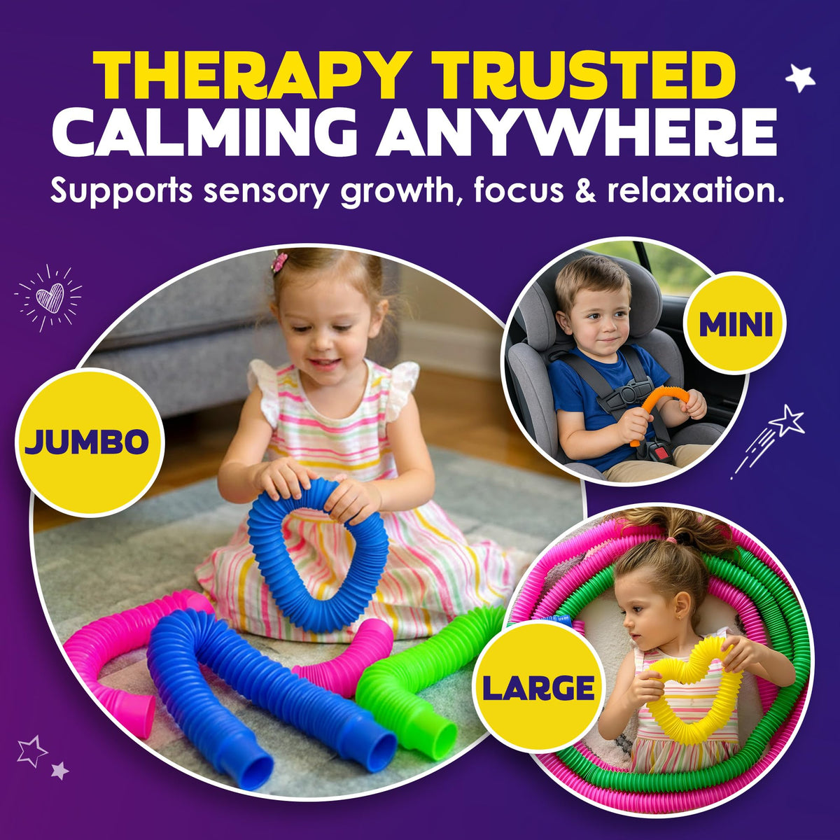 Nutty Toys Pop Tubes - Large 4-Pack | Sensory STEM Toys for Kids & Toddlers | Fidget & Learning Tool