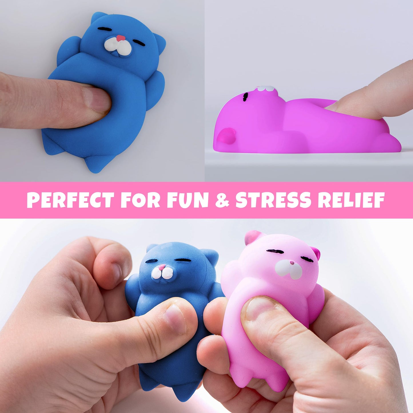 Nutty Toys Squishy Cat Set – 2-Inch Soft Silicone Kawaii Kitties for Focus & Stress Relief | Gift Idea