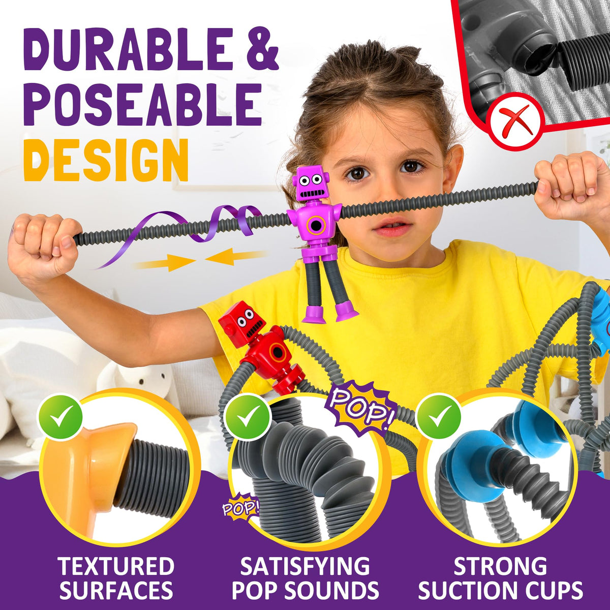 Nutty Toys Sensory Robot 4pk - Pop Tube Fidgets for ADHD & Autism (Ages 3-12)