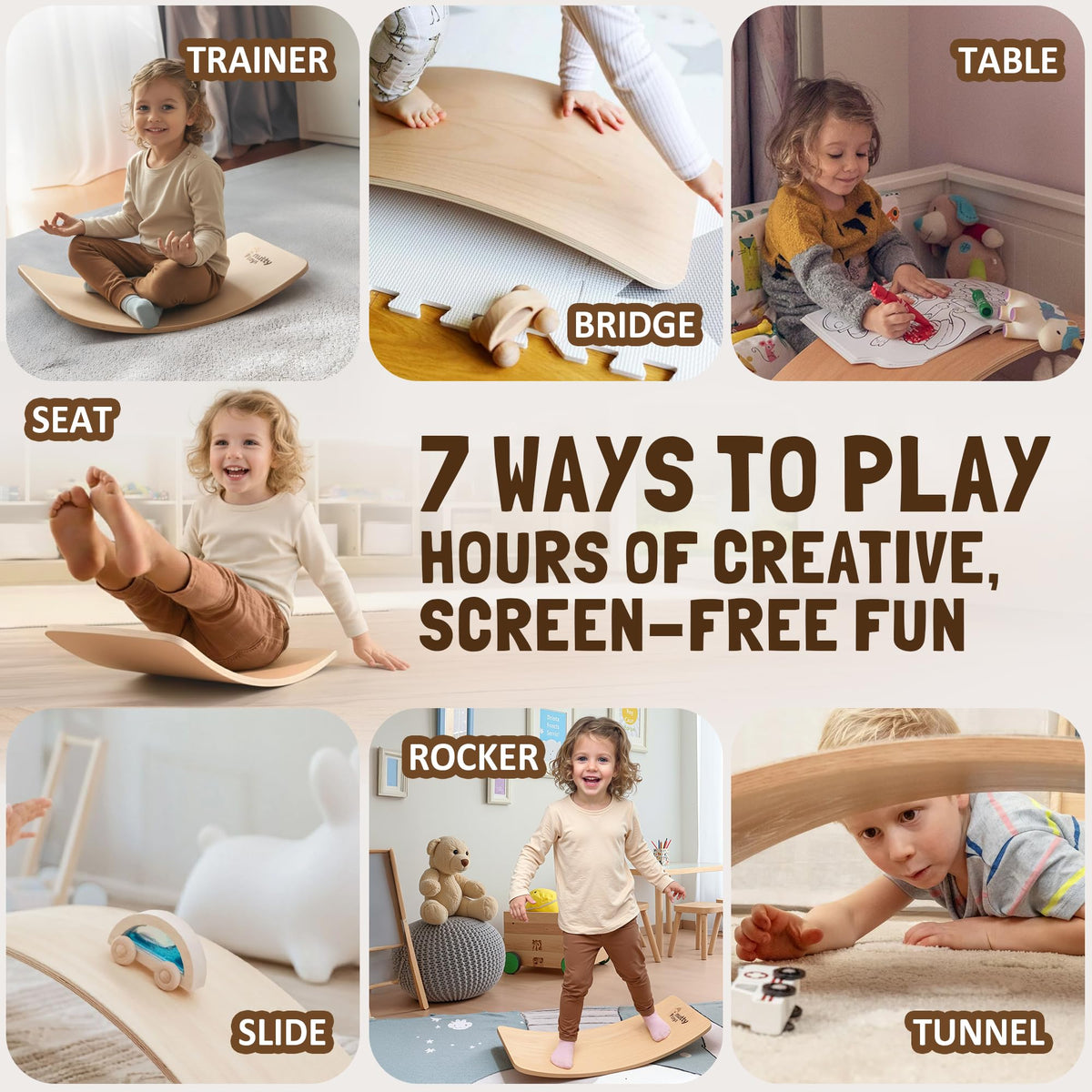Nutty Toys Montessori Wooden Wobble Board – Natural Wood Balance Toy for Kids & Adults