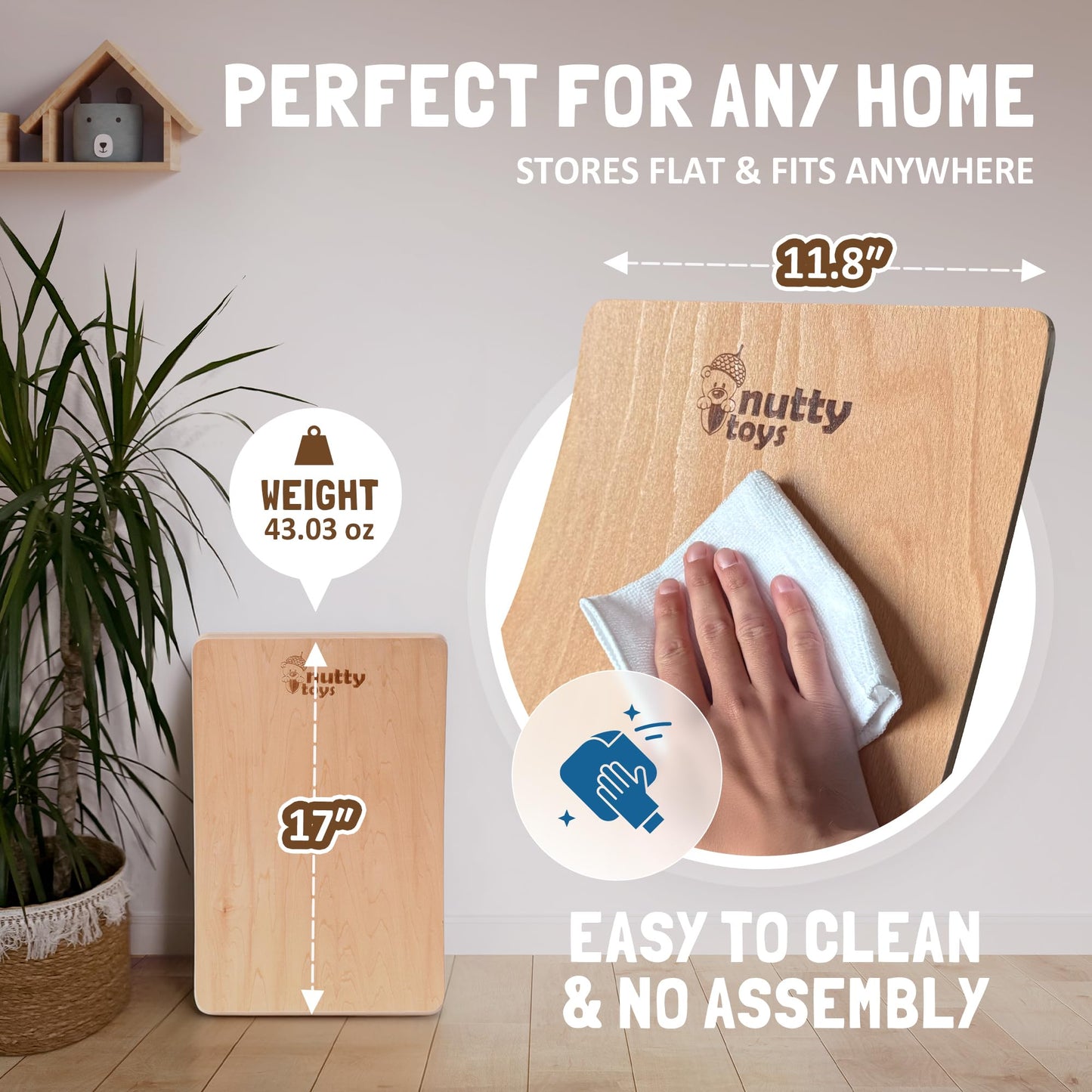 Nutty Toys Montessori Wooden Wobble Board – Natural Wood Balance Toy for Kids & Adults