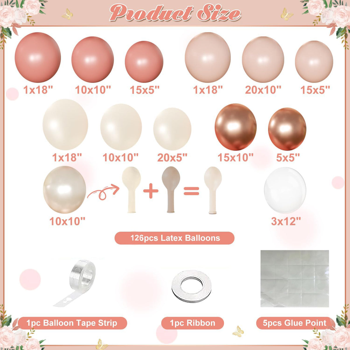 NuttyBash Dusty Pink Balloon Arch Kit – 136-Piece Rose Gold & Blush Garland