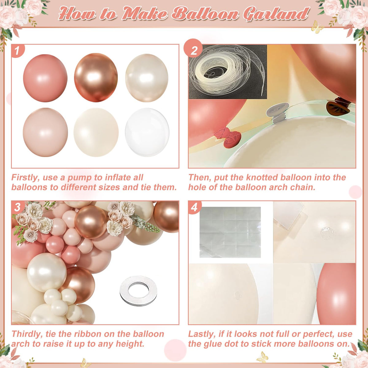 NuttyBash Dusty Pink Balloon Arch Kit – 136-Piece Rose Gold & Blush Garland
