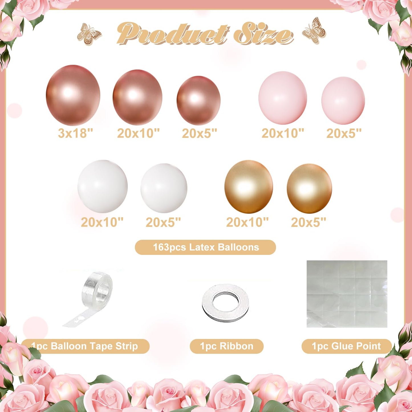 NUTTYBASH Rose Gold Pink Balloon Arch Kit 163 Pcs | Balloon Garland for Weddings & Parties