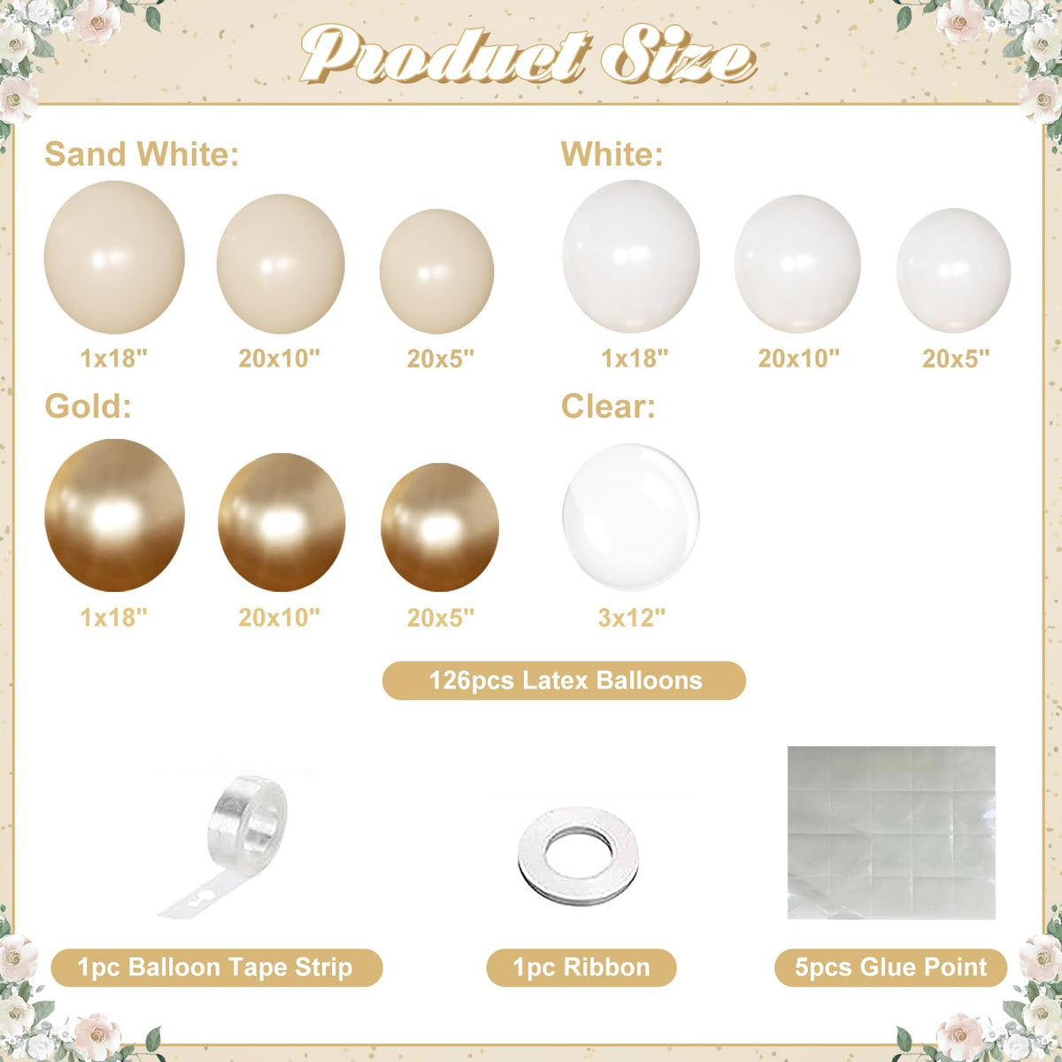 NUTTYBASH White & Gold Balloon Arch Kit – Metallic Gold & Sand White Garland for Weddings & Celebrations