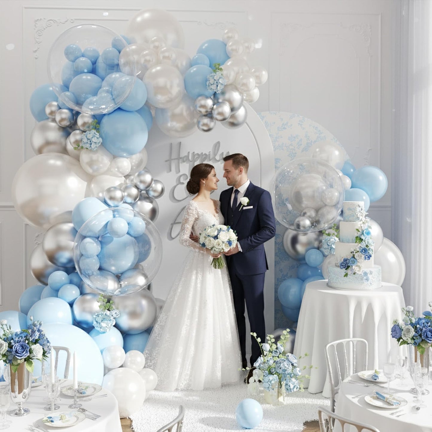 NuttyBash Blue and Silver Balloon Arch Kit – Wedding & Celebration Garland