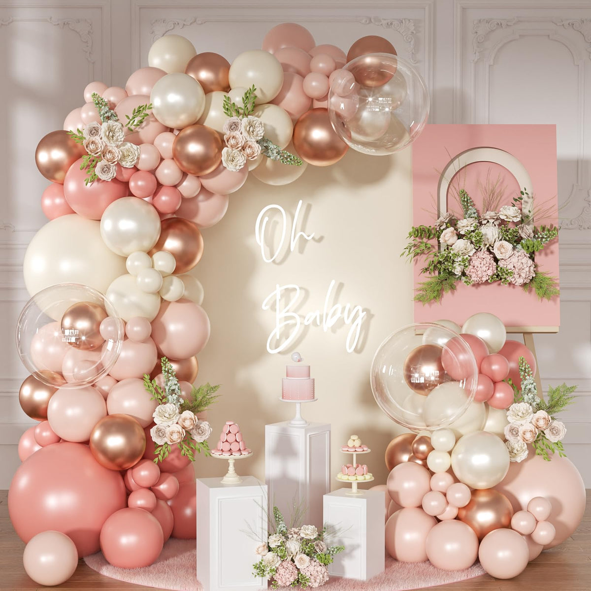 NuttyBash Dusty Pink Balloon Arch Kit – 136-Piece Rose Gold & Blush Garland