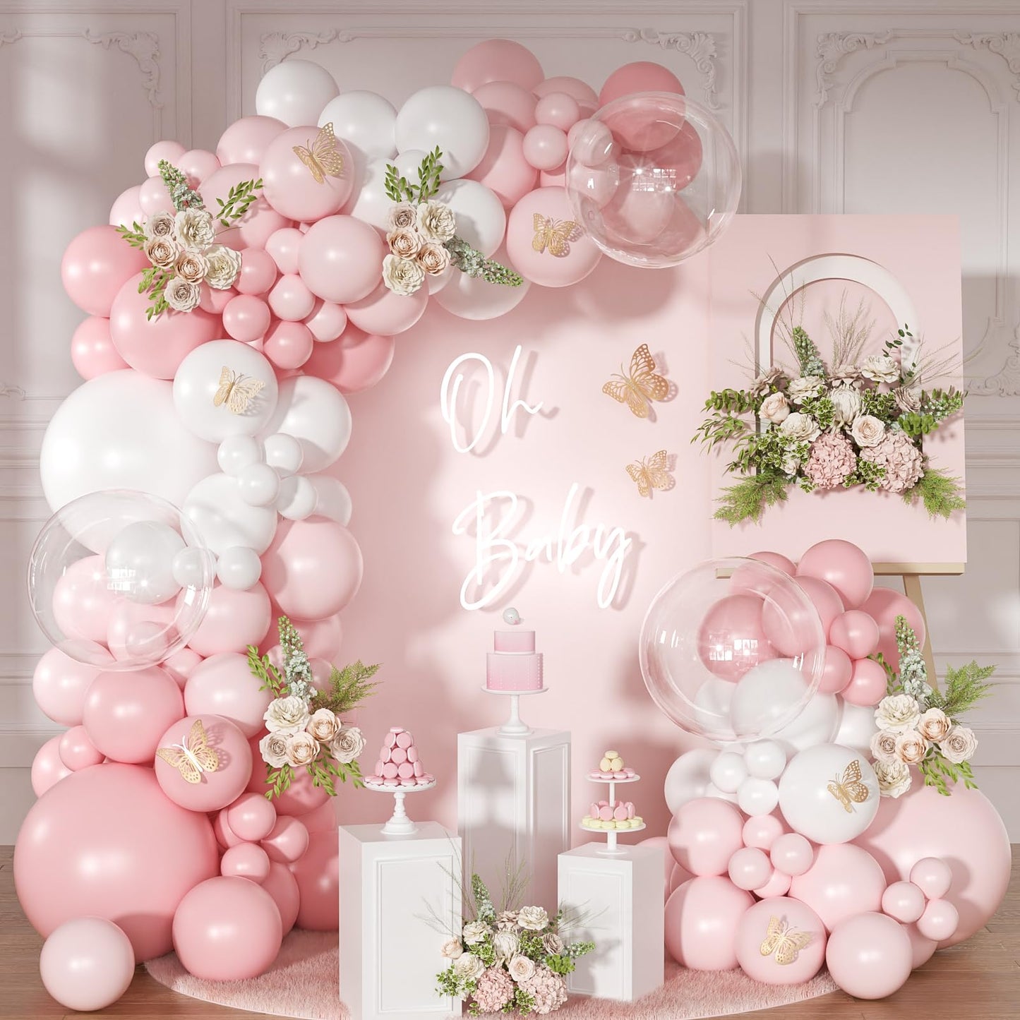 NUTTYBASH Light Pink Balloon Arch Kit — 126Pcs Macaron Pink & White