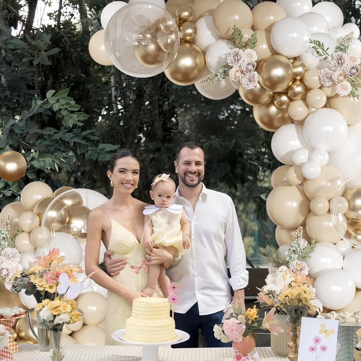 NUTTYBASH White & Gold Balloon Arch Kit – Metallic Gold & Sand White Garland for Weddings & Celebrations