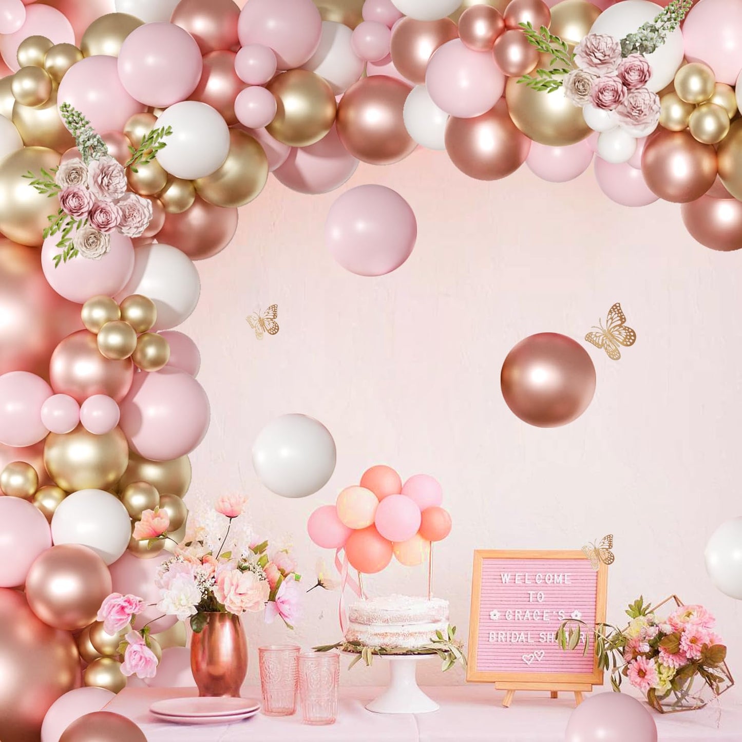 NUTTYBASH Rose Gold Pink Balloon Arch Kit 163 Pcs | Balloon Garland for Weddings & Parties