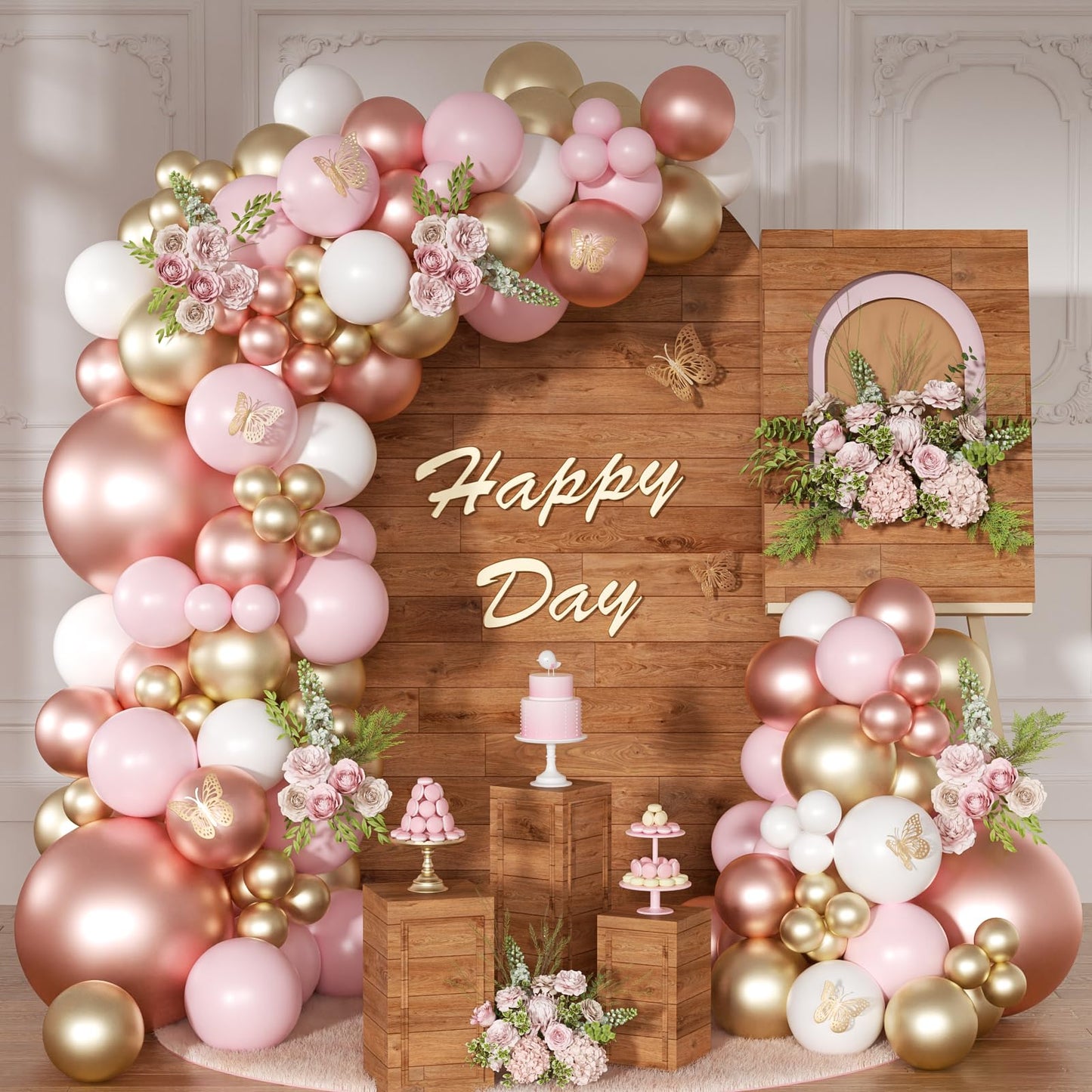 NUTTYBASH Rose Gold Pink Balloon Arch Kit 163 Pcs | Balloon Garland for Weddings & Parties
