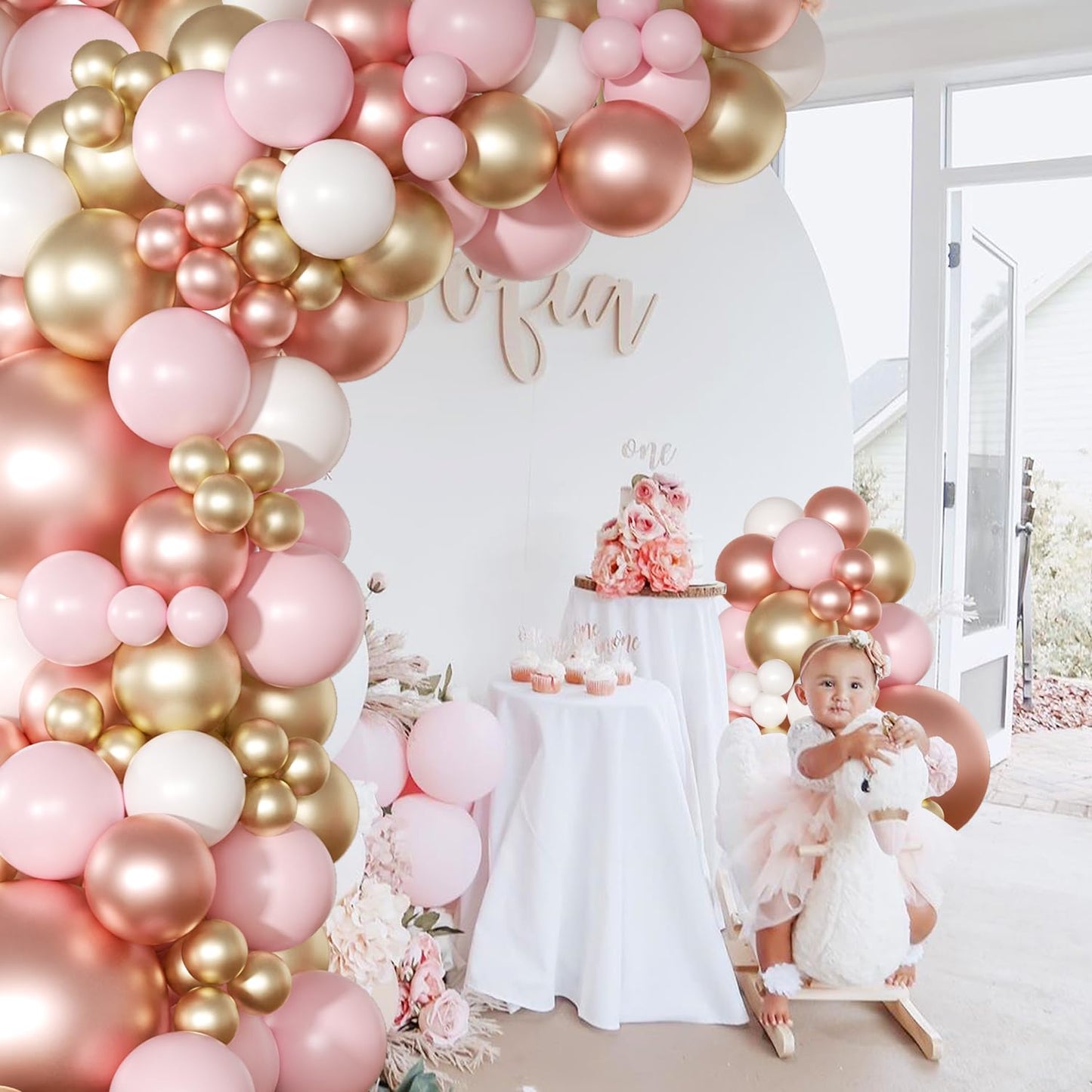 NUTTYBASH Rose Gold Pink Balloon Arch Kit 163 Pcs | Balloon Garland for Weddings & Parties