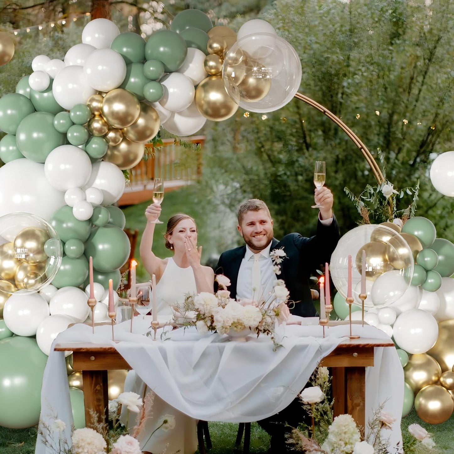NUTTYBASH Sage Green Balloon Arch Kit – 126 Pcs (Green, White & Gold)