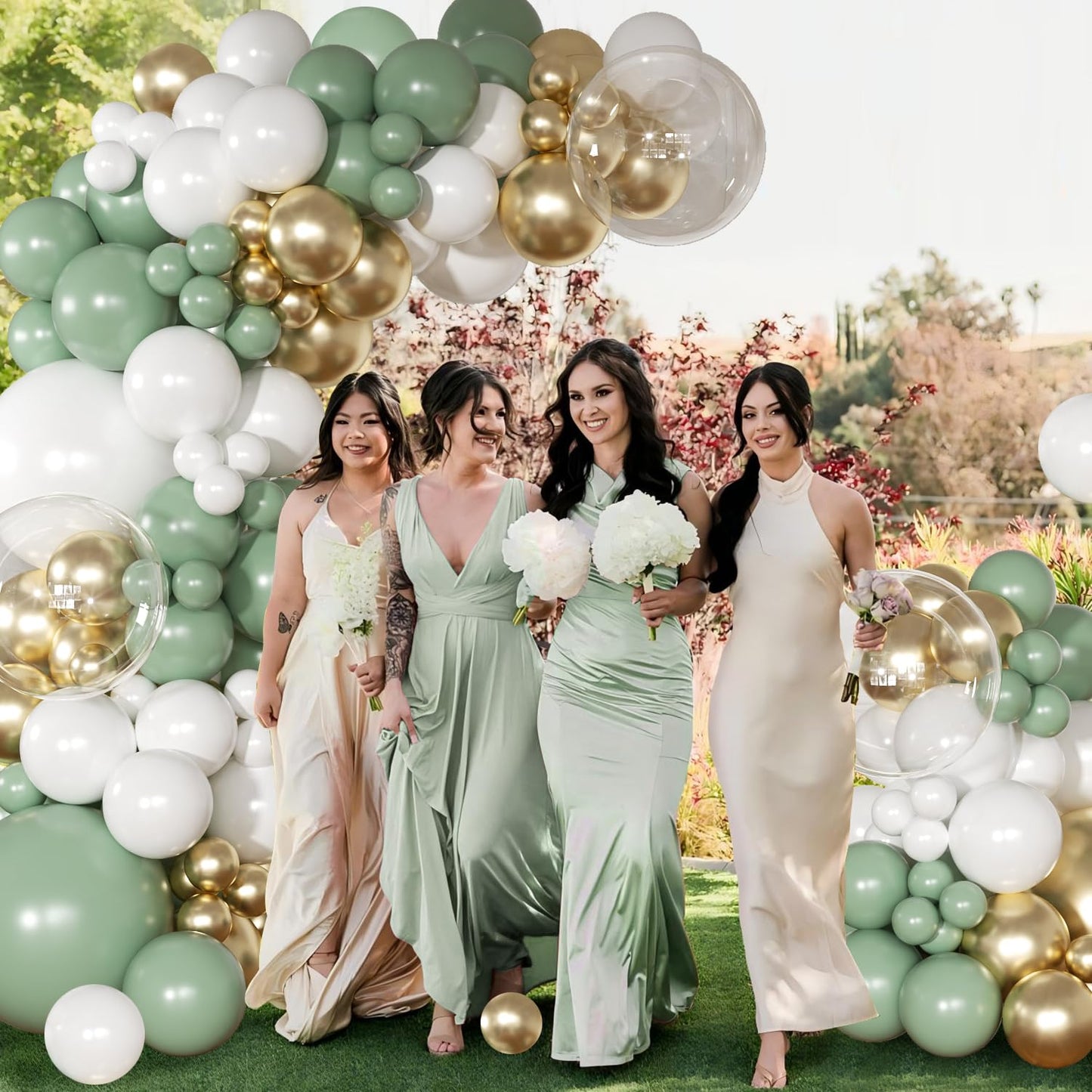 NUTTYBASH Sage Green Balloon Arch Kit – 126 Pcs (Green, White & Gold)