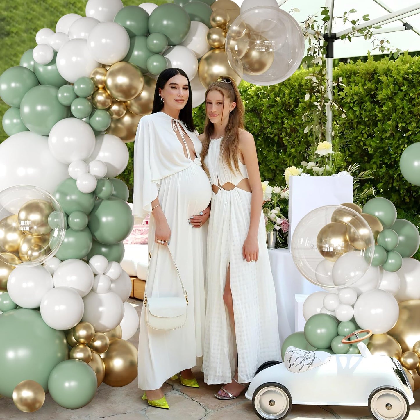 NUTTYBASH Sage Green Balloon Arch Kit – 126 Pcs (Green, White & Gold)