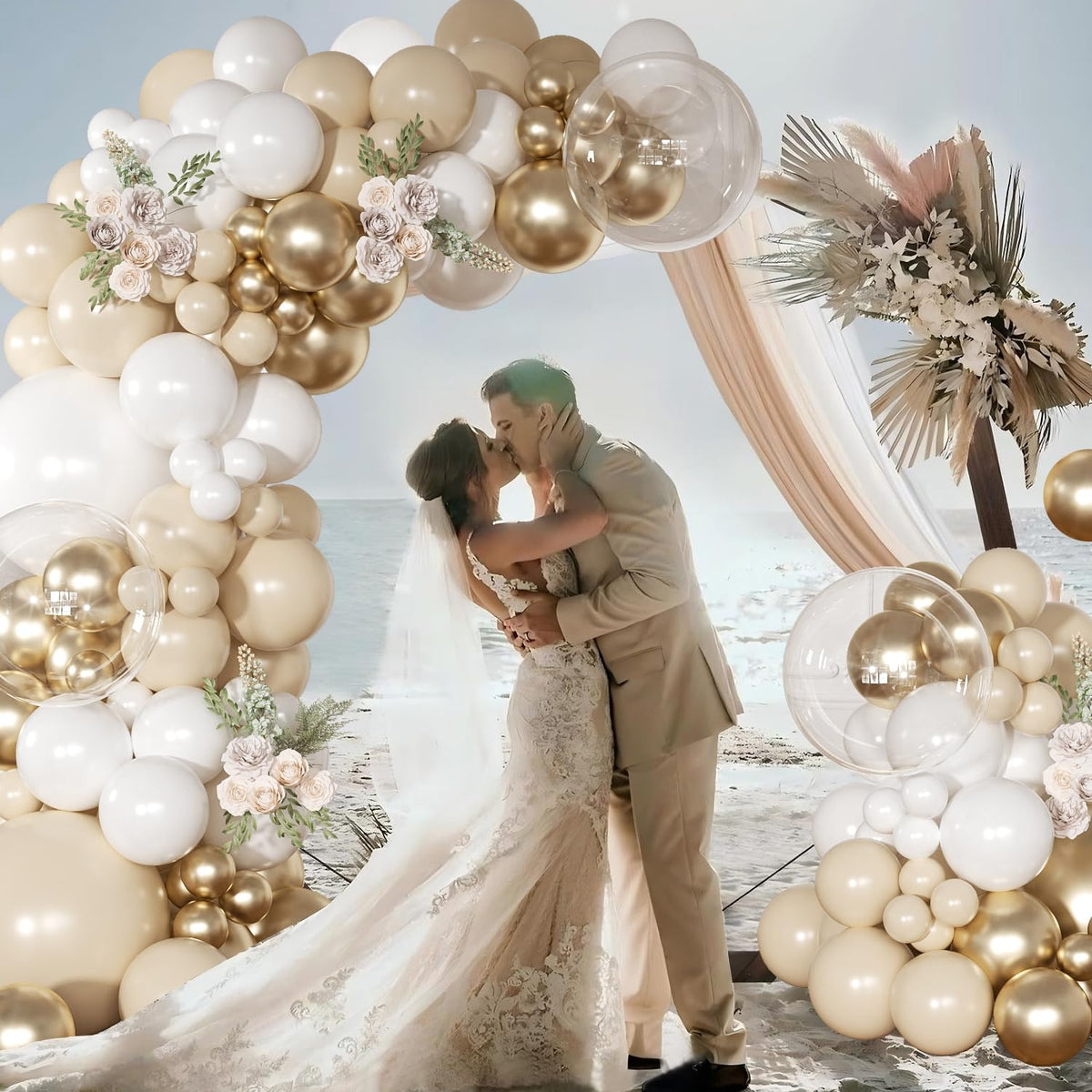NUTTYBASH White & Gold Balloon Arch Kit – Metallic Gold & Sand White Garland for Weddings & Celebrations