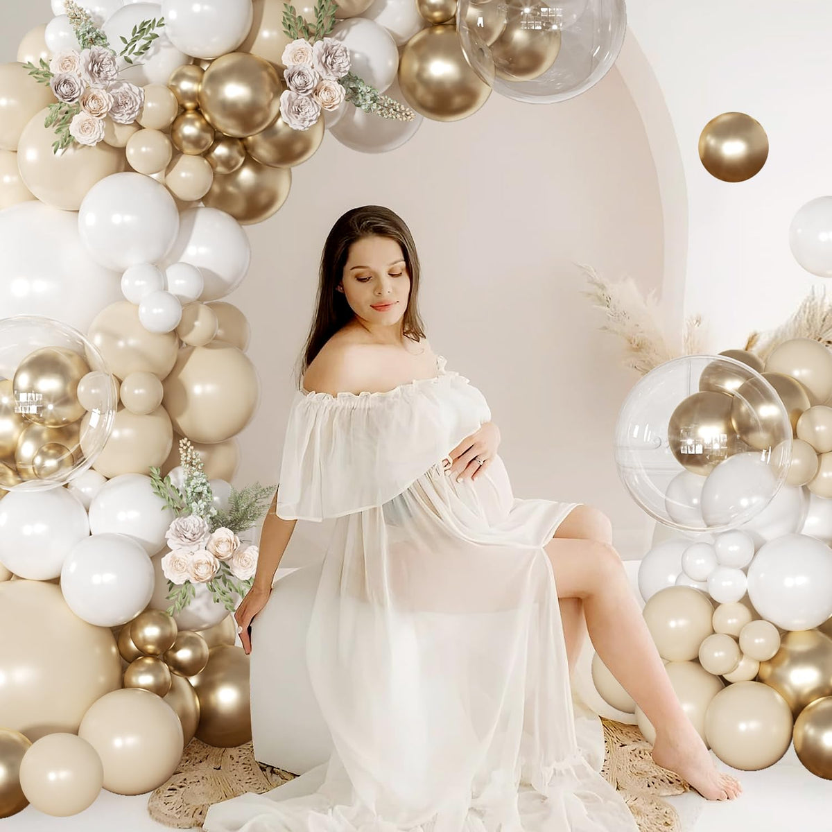NUTTYBASH White & Gold Balloon Arch Kit – Metallic Gold & Sand White Garland for Weddings & Celebrations