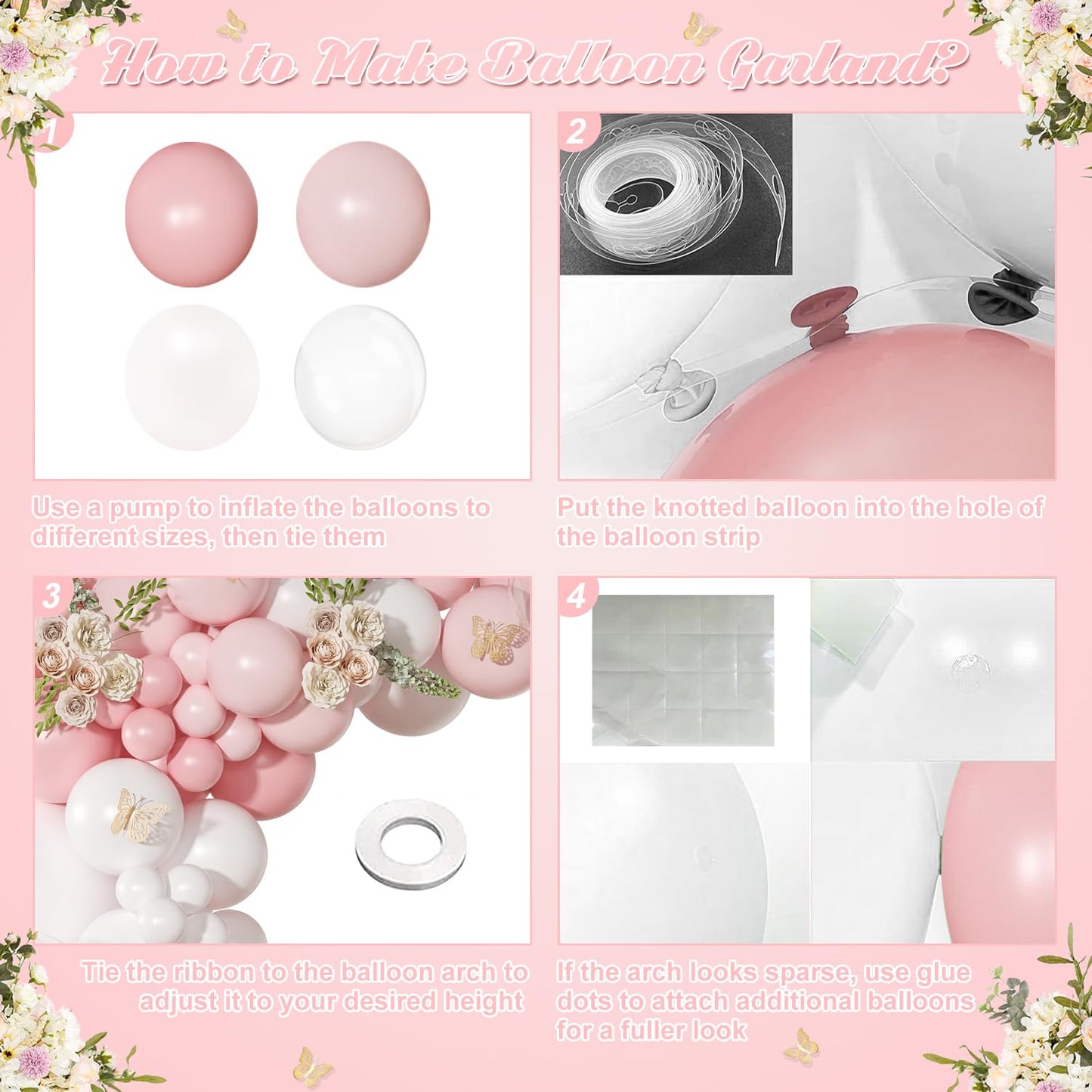 NUTTYBASH Light Pink Balloon Arch Kit — 126Pcs Macaron Pink & White