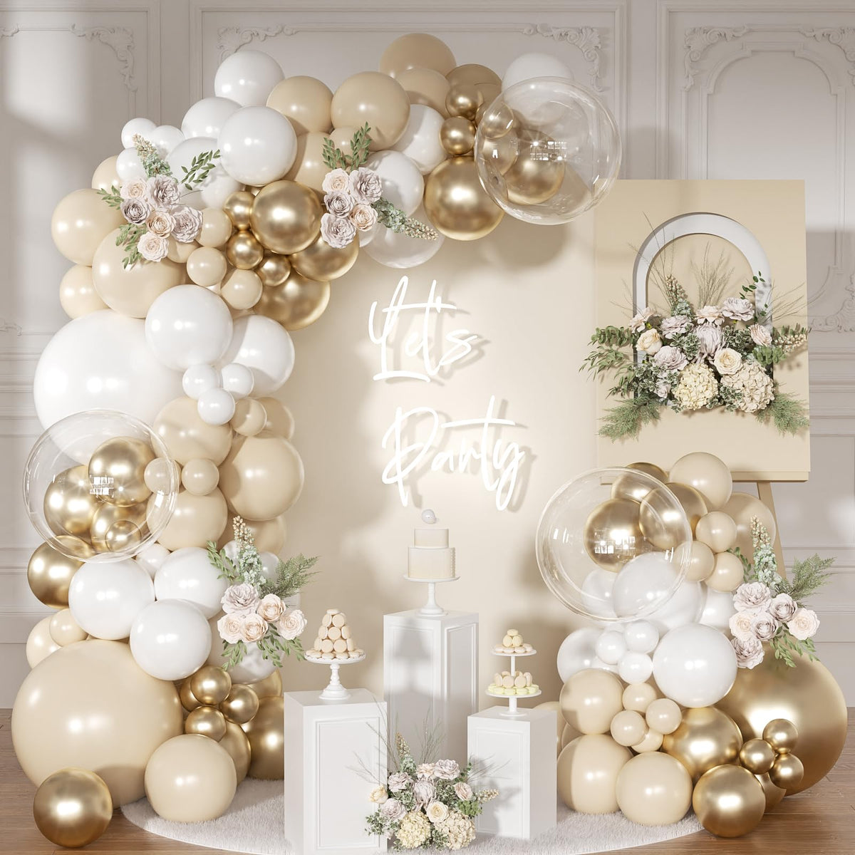 NUTTYBASH White & Gold Balloon Arch Kit – Metallic Gold & Sand White Garland for Weddings & Celebrations