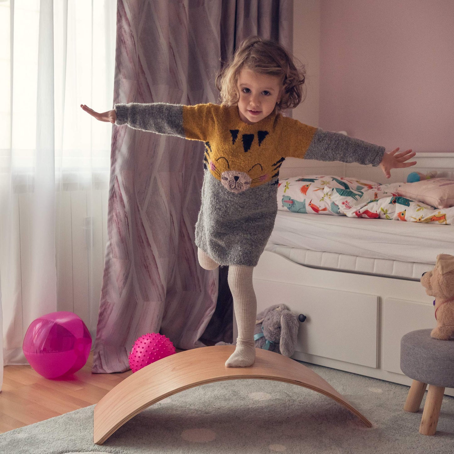 NUTTY TOYS Montessori Wooden Wobble Board – 35-inch Balance Board for Kids & Adults