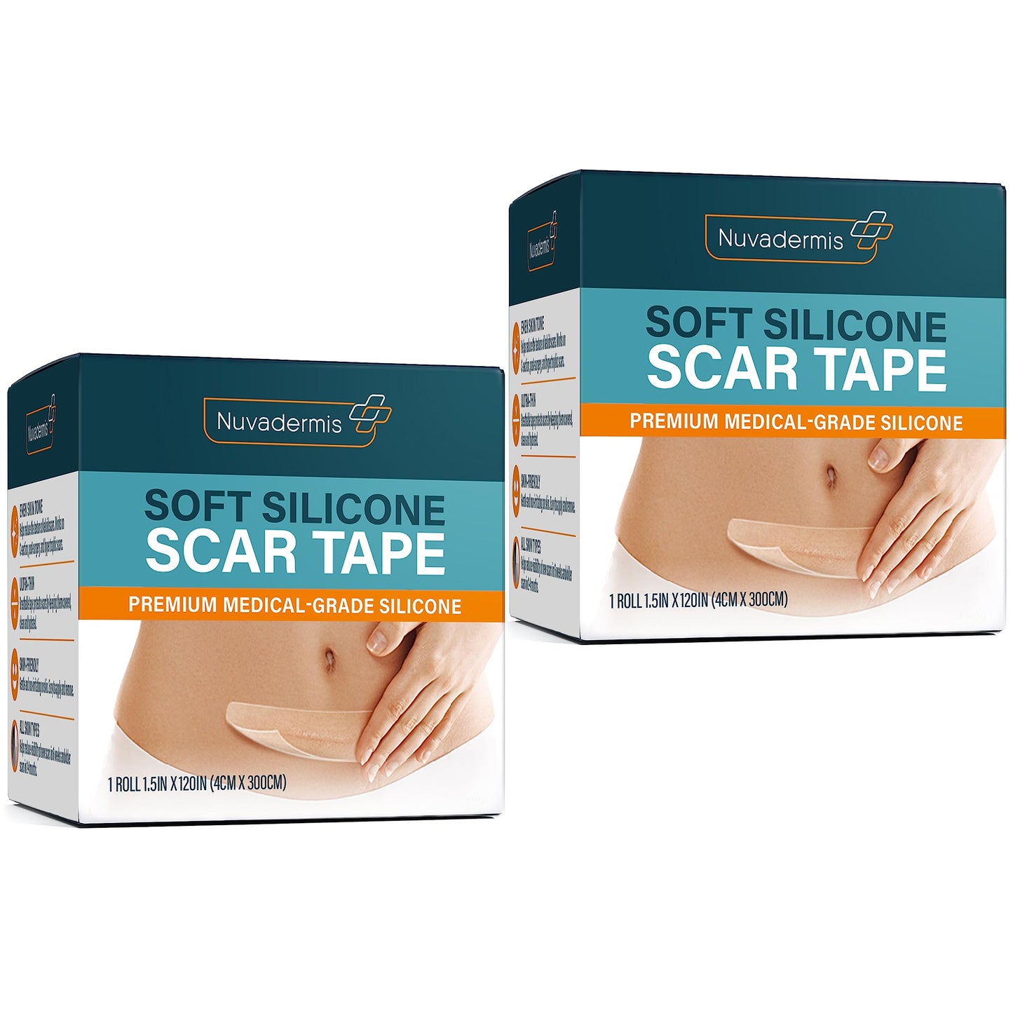 NUVADERMIS Silicone Scar Tape Roll 120in x 1.5in – Medical-Grade, Reusable Scar Sheets (2 Pack)