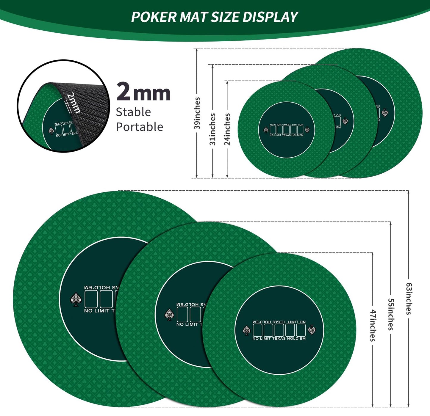 nuveti Round Poker Mat 24/31/47/55in | Art Deco 8-Player Layout | Portable Table Top