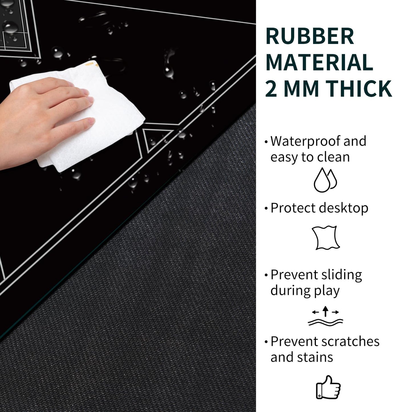 nuveti 24/31/39/47/55 in Square Foldable Poker Tabletop — Portable Anti-Slip Rubber Mat for 6-8 Players