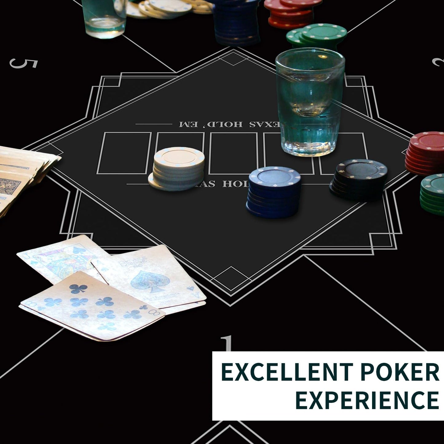 nuveti 24/31/39/47/55 in Square Foldable Poker Tabletop — Portable Anti-Slip Rubber Mat for 6-8 Players