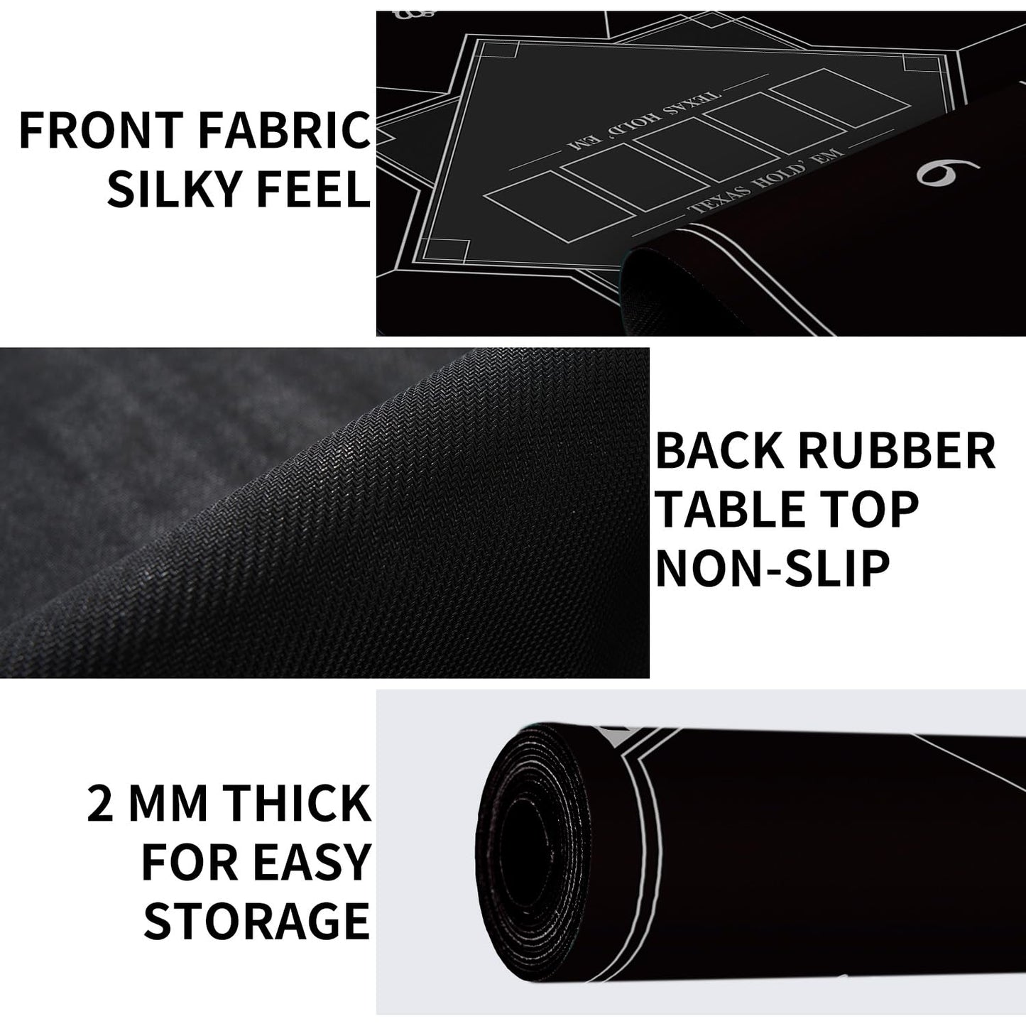 nuveti 24/31/39/47/55 in Square Foldable Poker Tabletop — Portable Anti-Slip Rubber Mat for 6-8 Players