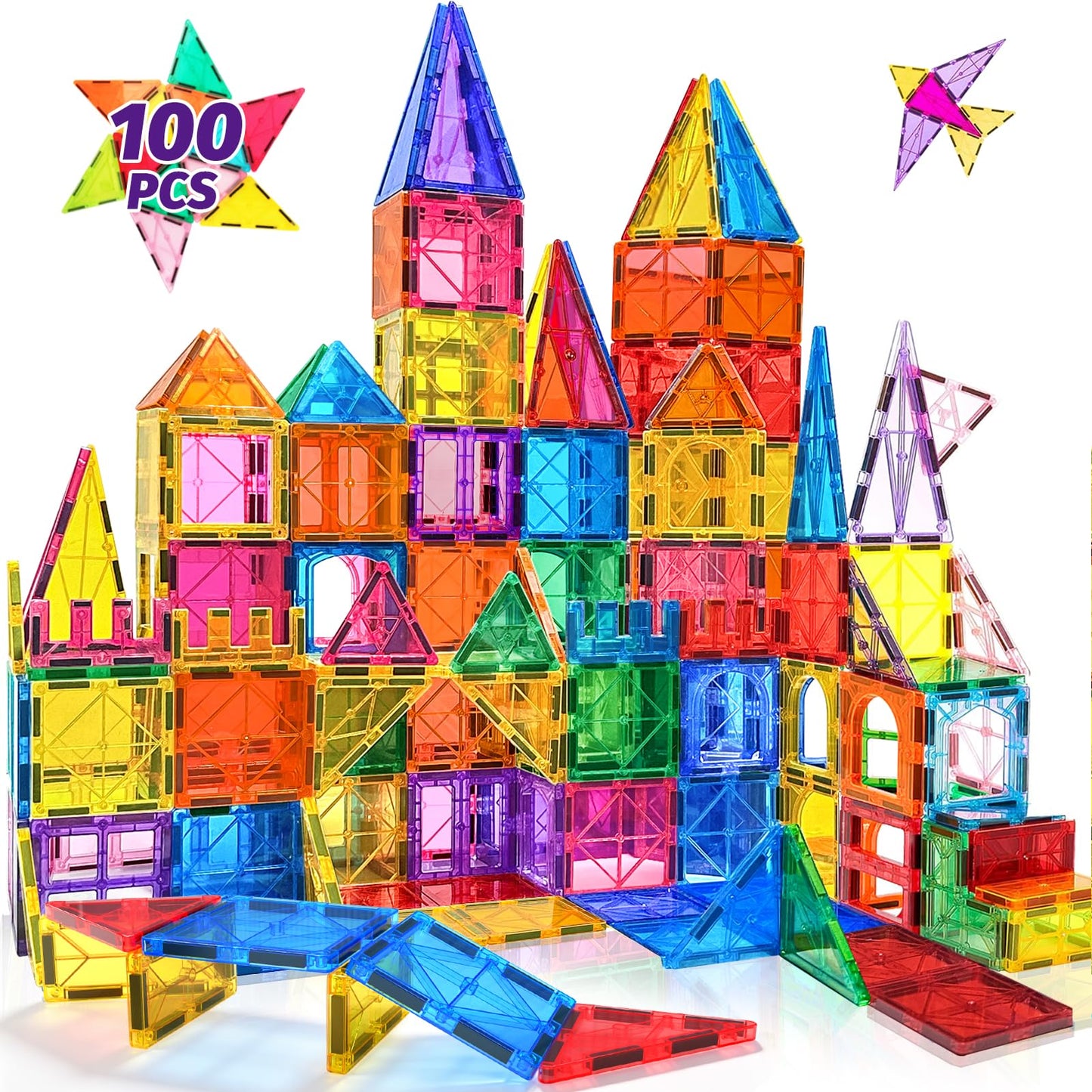 NVHH 100PCS Magnetic Tiles Blocks – STEM Building Toys for Kids Aged 3-8