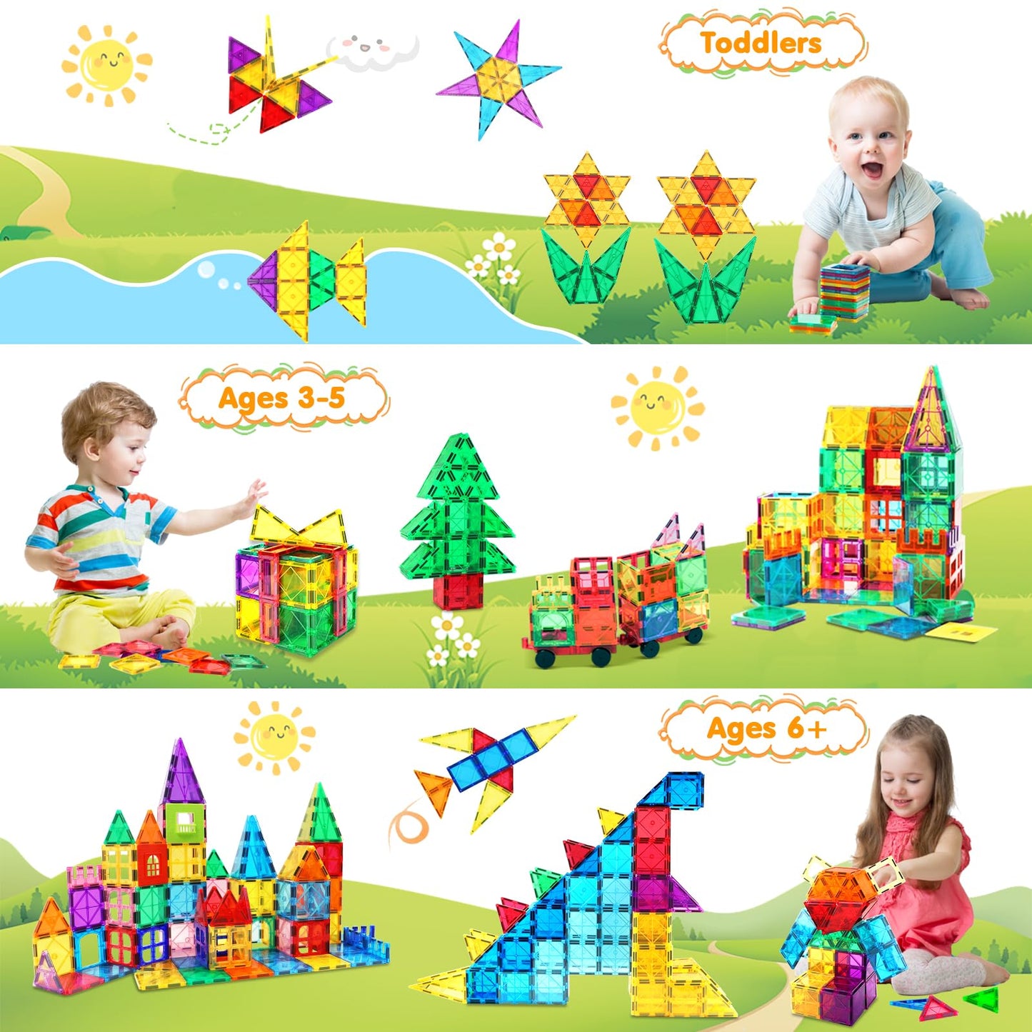 NVHH 100PCS Magnetic Tiles Blocks – STEM Building Toys for Kids Aged 3-8