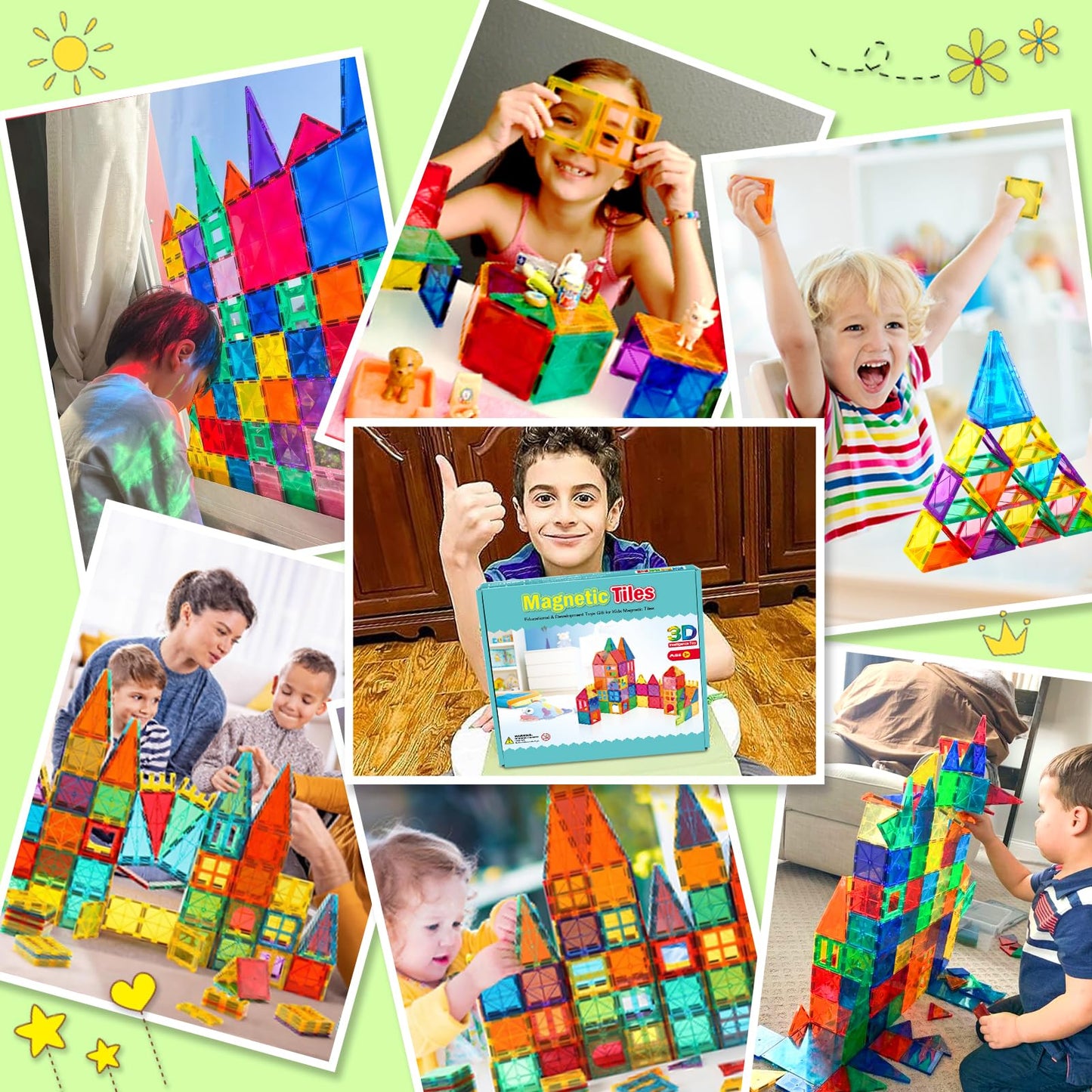 NVHH 100PCS Magnetic Tiles Blocks – STEM Building Toys for Kids Aged 3-8